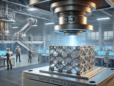 DALLE 2025-03-27 105508 - A high-tech additive manufacturing process in action A 3D printer is creating a complex metal component layer by layer using a laser-based process T
